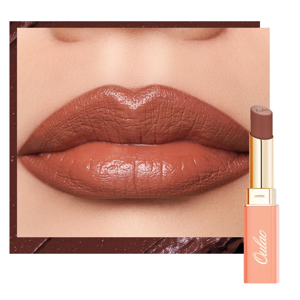 Oulac Color Rich Satin Lipstick - Medium Brown Full Coverage Lip Color Creamy Silky-Smooth Moisturizing Satin Matte Finish Infused With Shea Butte