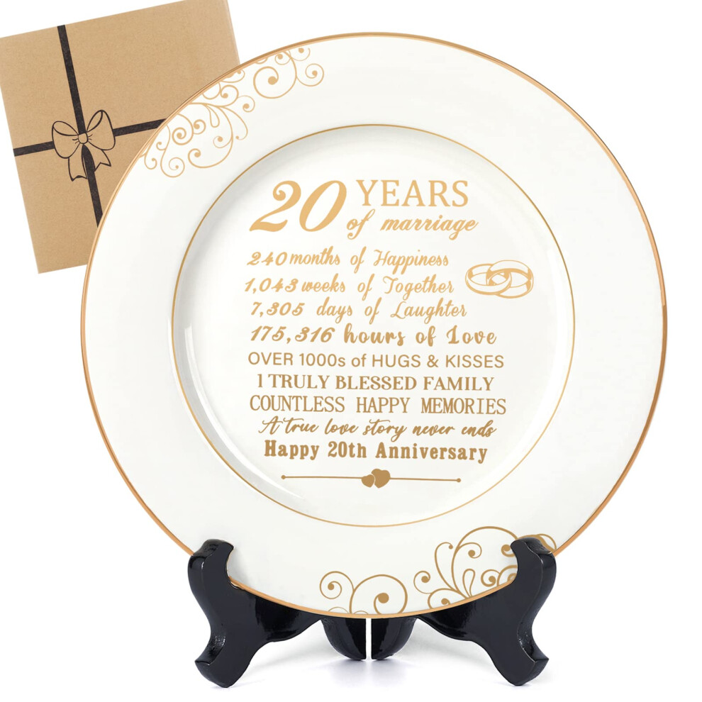 Urllinz Assiette 20E Anniversaire Avec Feuille D'or 24 Carats - Cadeaux De Mariage 20E Anniversaire Pour Femme Cadeaux De Mariage 20 Ans D Corati-image