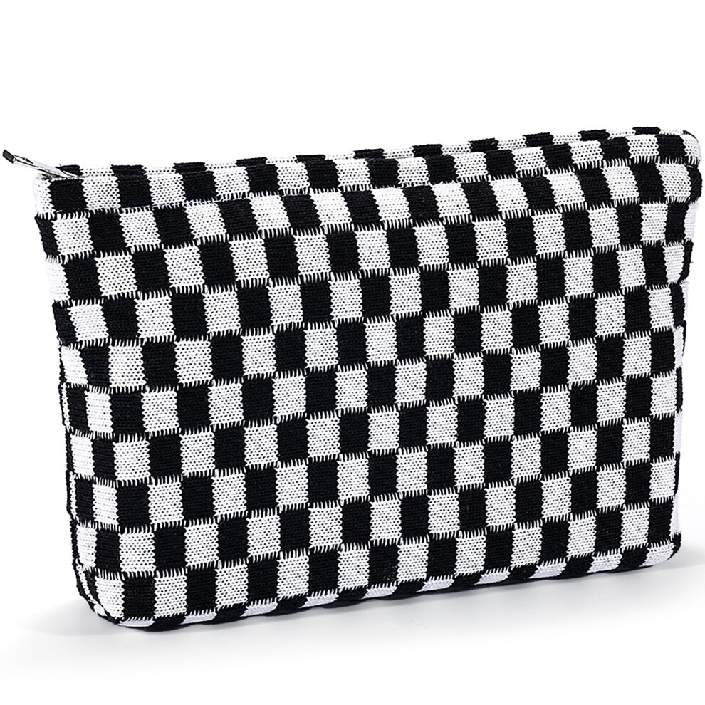 Zlfsrq Black Checkered Makeup Bag For Women Large Capacity Travel Cosmetic Bag Set Makeup Pouch For Purse Zipper Toiletry Organizer Cute Y2k Aesthetic