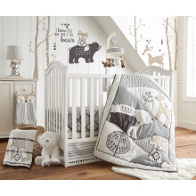 Levtex Baby - Bailey Crib Bed Set - Baby Nursery Set - Charcoal  Taupe  White - Neutral Forest Theme - 5 Piece Set Includes Quilt  Fitted Sheet  Diape