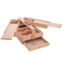 U.S. Art Supply multifunctionele onafgewerkte beukenhouten opbergdoos voor kunstenaarsgereedschap met lade en sluitingen - Beschermen, ordenen en ver