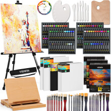 VISWIN - Kit de pintura de lujo de 148 piezas con caballete de mesa y de campo, juego de 96 pinturas al leo, acuarela y acr licas, paleta de pin