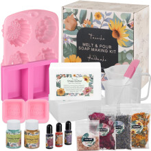 Handmade Soap Making Kit Supplies  DIY Melt & Pour Soap Making Kit for Adults: includes 2lbs Soap Base  Dried Flowers  Pigment  Silicon Mold  Measurin