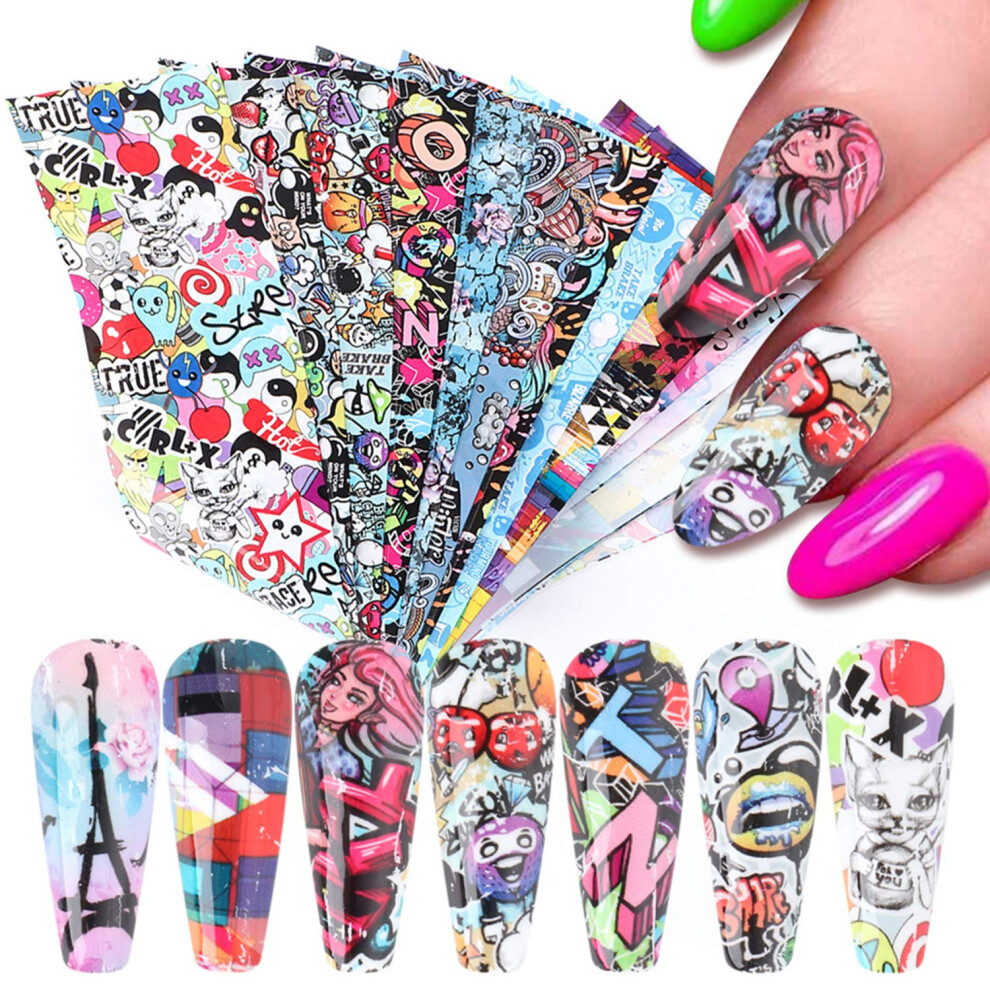 Tbrztr Nail Art Stickers Nail Foils Starry Sky Foil Transfer Nail Art Decals Snake Skin Flowers Lips Heart Letters Nail Art Design For Women Girls Manicur