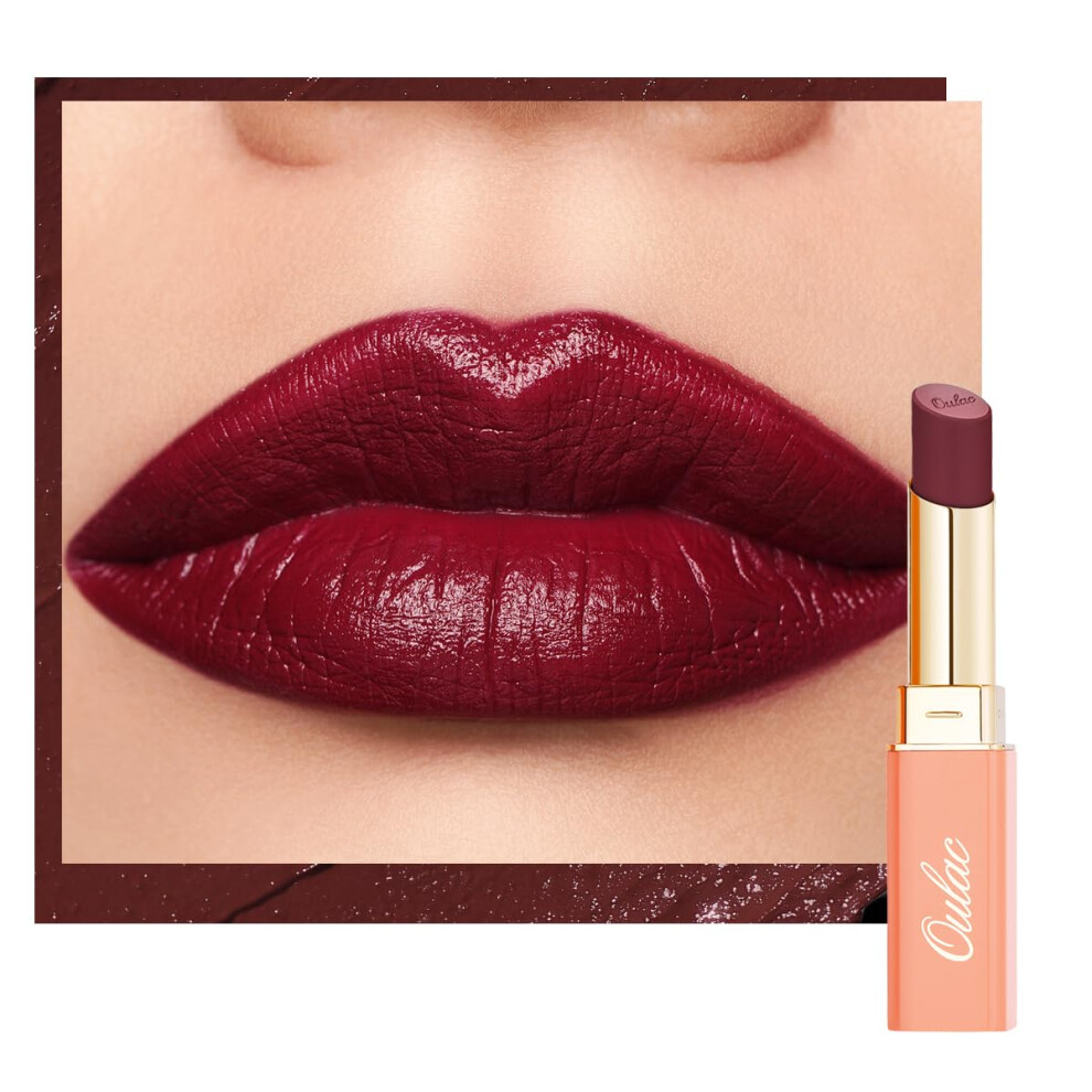 Oulac Color Rich Satin Lipstick - Burgundy Red Full Coverage Lip Color Creamy Silky-Smooth Moisturizing Satin Matte Finish Infused With Shea Butte