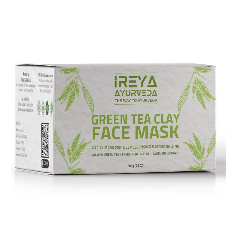 Ireya Ayurveda Gr Ntee-Tonmaske Mit Franz Sischer Gr Ner Tonerde Feuchtigkeitsspendende Gesichtsmaske Aus Tonerde Tiefenreinigende Gesichtsmaske-image