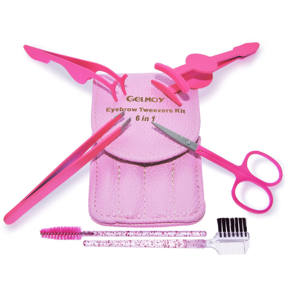 Gelmay Eyelash Curlers 6Pcs - Eyebrow Tweezer For Women - Eyelash Applicator Tool With Comb - Portable Eyebrow Grooming Kit - Mini Eyebrow Scissor Set - Eye