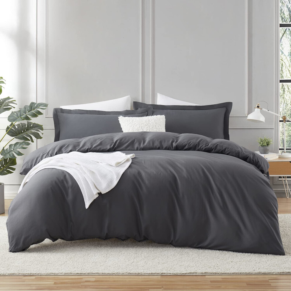 Housse de couette gris fonc    Hearth & Harbor Queen Size - Ensemble de housse de couette Queen 3 pi   ces Housses de couette Queen Size douces et br