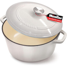 Mueller Gietijzeren braadpan met deksel - 6 Quart ge?ailleerde dubbele handgrepen roestvrijstalen knop Stoofpot inductiepot - voor smoren braden bakk
