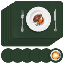 APLKER Vinyl Placemats Set of 6 Green Waterproof Faux Leather Heat Resistant Kitchen Place Mats Wipeable Dining Table Place Mats and Coasters for Ki