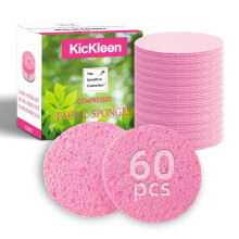60-Count Compressed Facial Sponges|100% Natural Kickleen Cellulose Cosmetic Spa Sponges for Daily Facial Cleansing|Makeup And Mask Removal | Exfoliat