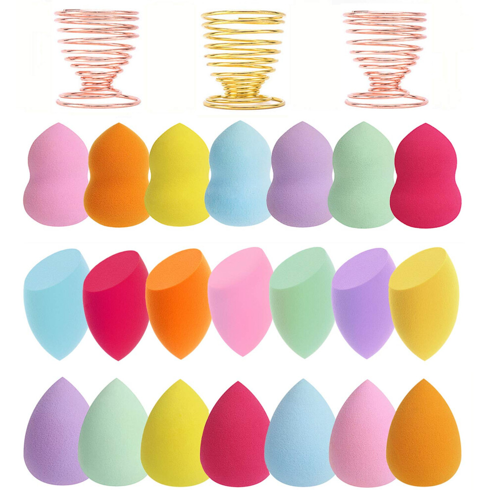 Abgream 24Pcs Makeup Sponge Blender Set - 21 Pcs Latex-Free Vegan Sponges With 3 Pcs Makeup Blender Holder Beauty Cosmetic Foundation Blending Powder