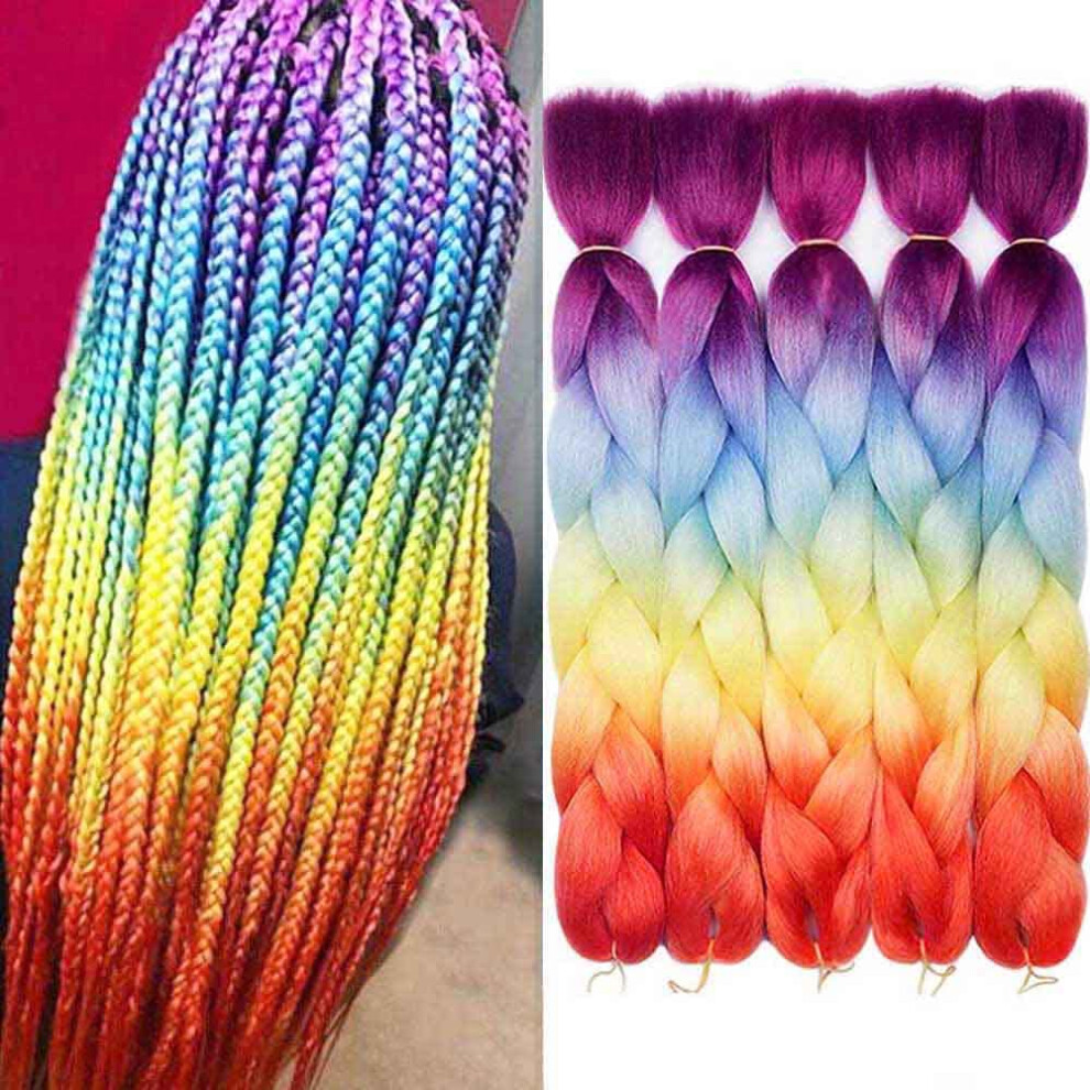 Aidusa Braiding Hair Ombre Braiding Hair Synthetic Colorful Braiding Hair 4 Tone For Women Rainbow Braiding Hair 5Pcs Twist Crochet Braids 5Pcs Hair E