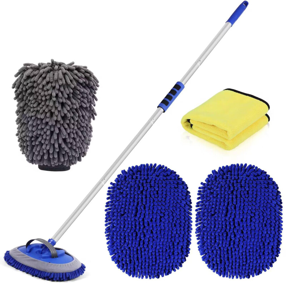 Wontolf 62'' Car Wash Brush With Long Handle Chenille Microfiber Car Wash Mop Kit Mitt Car Washing Brush Cleaning Kits Car Care Kits Scratch-Free Repl 761594710477