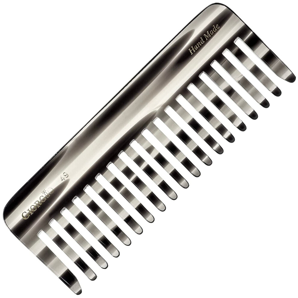 Giorgio G49 Graphite Large 5.75 Inch Hair Detangling Comb Wide Teeth For Thick Curly Wavy Hair. Long Hair Detangler Comb For Wet And Dry. Handmade Of