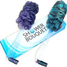 Loofah-Charcoal Back-Scrubbers Color-2-Pack-by-Shower-Bouquet: Long-Handle Bath-Sponge-Brushes with Extra Large Soft Mesh for Men & Women - Exfoliati