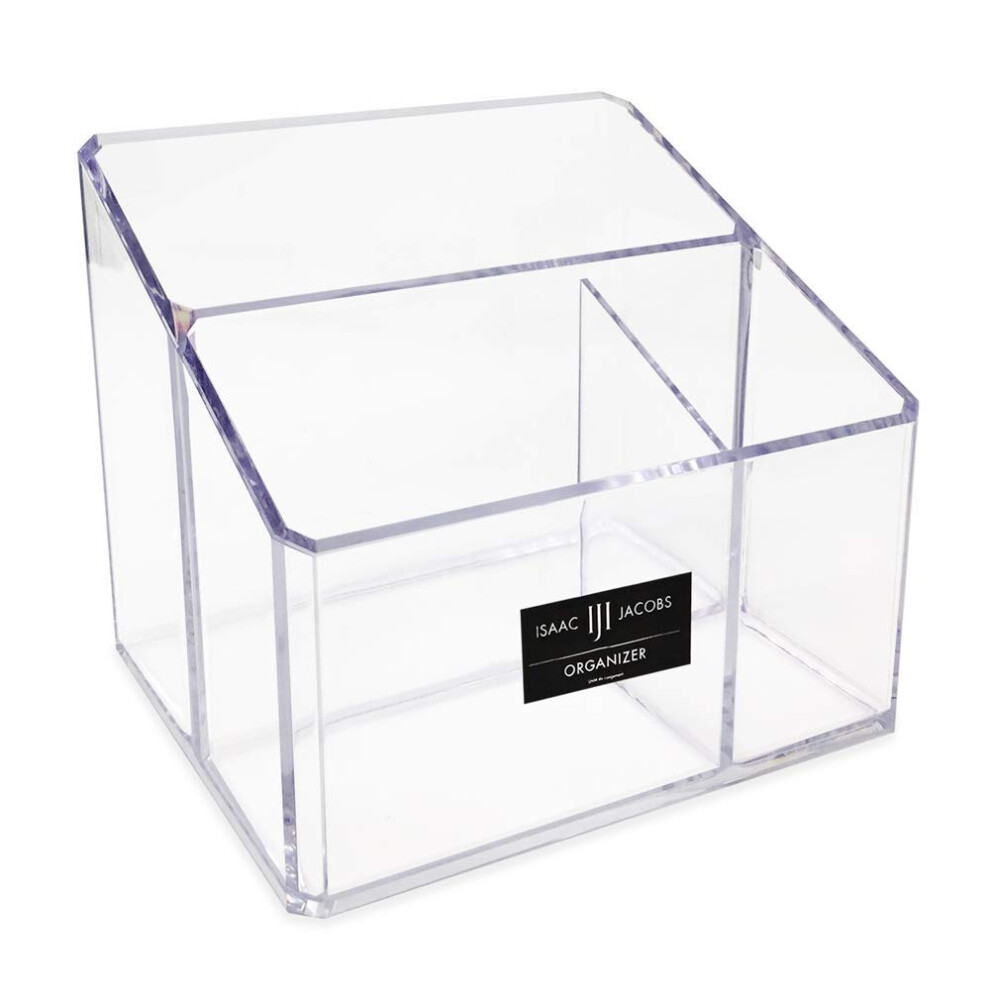 Isaac Jacobs Clear Acrylic 3-Compartment Organizer Remote Holder & Multi-Functional Makeup Brush Pen & Pencil Storage Solution For The Home Bathr