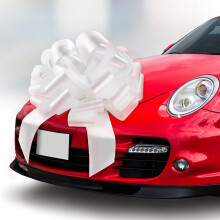 Zoe Deco Big Car Bow (Glossy White 23 inch) Round Shape Gift Bows Giant Bow for Car Birthday Bow Huge Car Bow Car Bows Big White Bow Bow for Gi