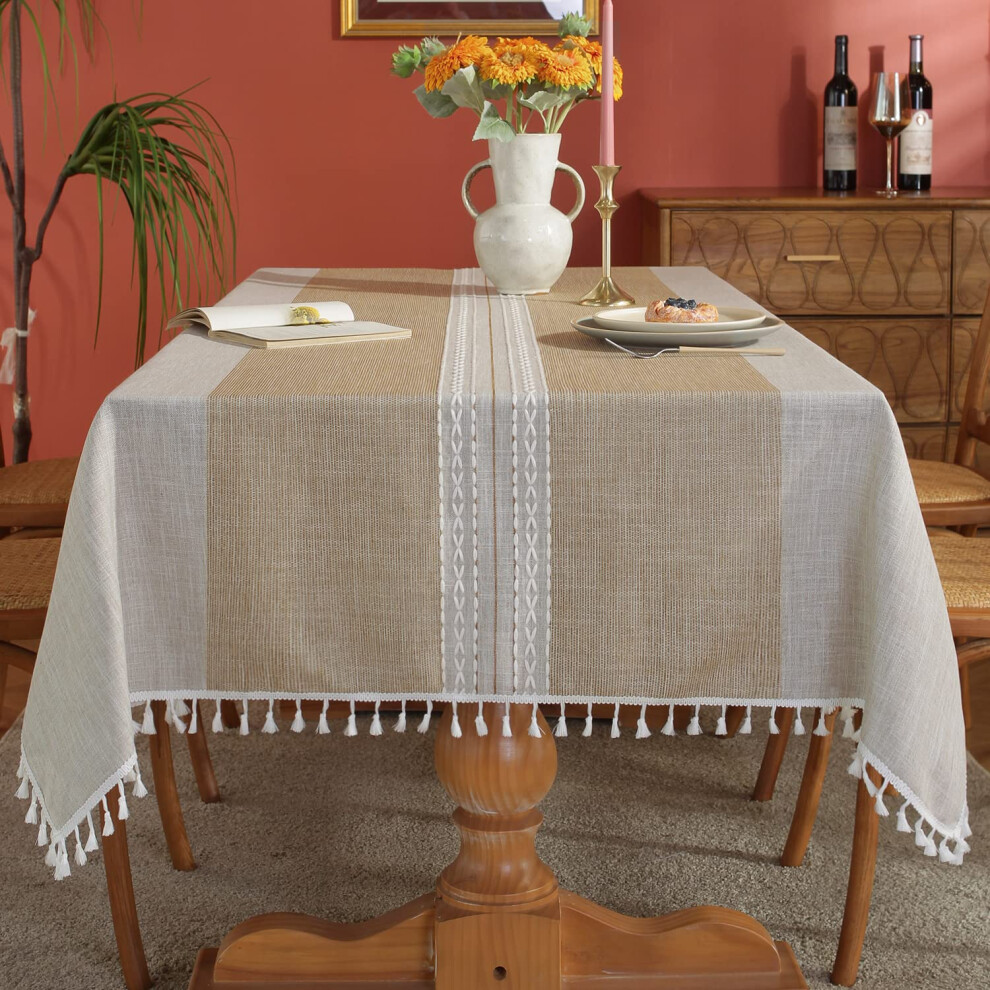Laolitou Nappes imperméables avec pompons cousus en coton et lin, infroissables, décoration de table pour dîner, fête, vacances, Noël, buffet, ca