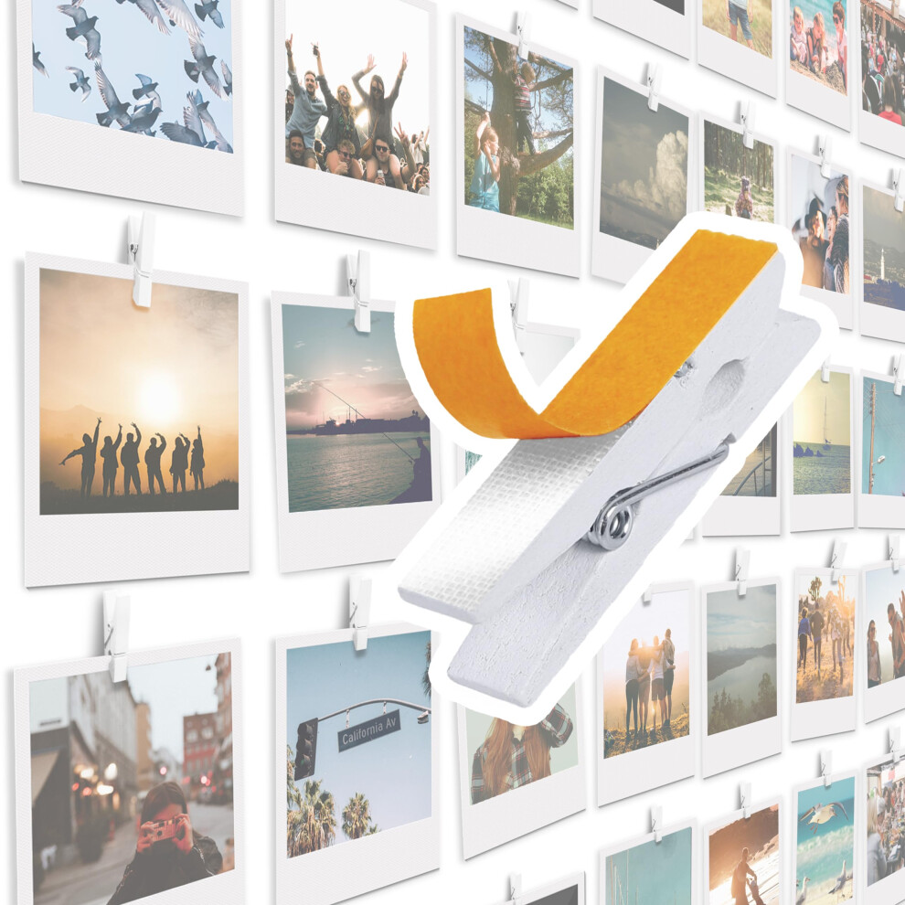 Confezione Da 20 Clip Autoadesive Per Foto - Portafoto In Legno Bianco Per Parete, Appendiabiti Per Poster, Cartoline Fotografiche Da Appendere E Bacheche Fotografiche-image