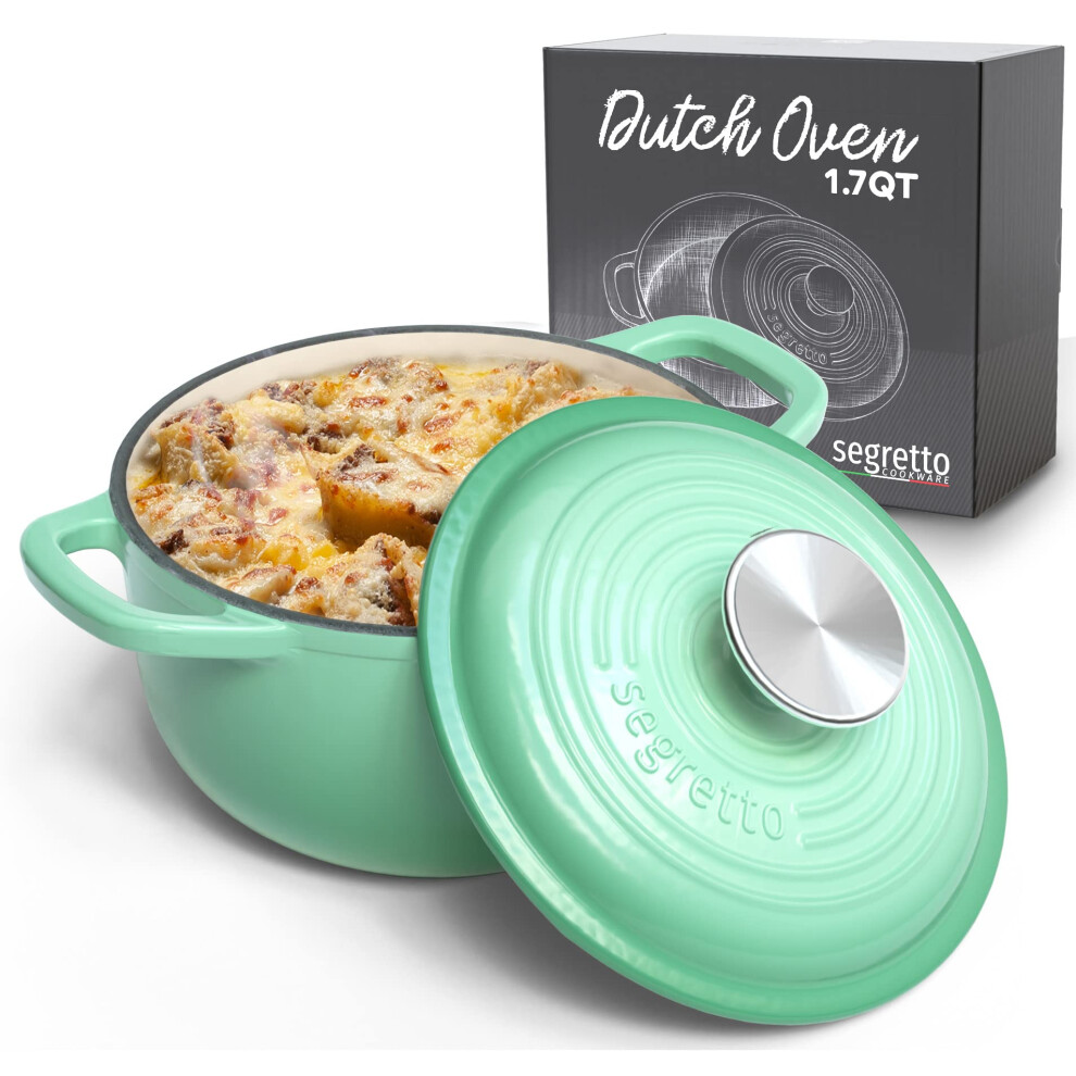 Segretto Cookware Enamel Dutch Oven Cast Iron with Handle Verde Chiaro (Light Green) 1.7 Quarts Enameled Cast Iron Dutch Oven with Lid Oven Cookware P-image-OPC-PGGBZS9-NEW