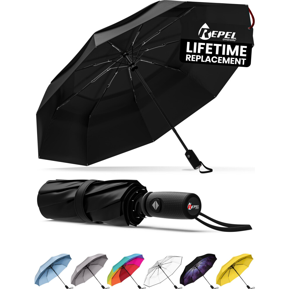 Repel Umbrella Ombrello Pieghevole Antivento Compatto E Resistente – Apri E Chiudi Automatico - Struttura In Fibra Di Vetro, Telo Impermeabile – Ombrello Portatile Perfetto Per Zaino, Borsa E Viaggi