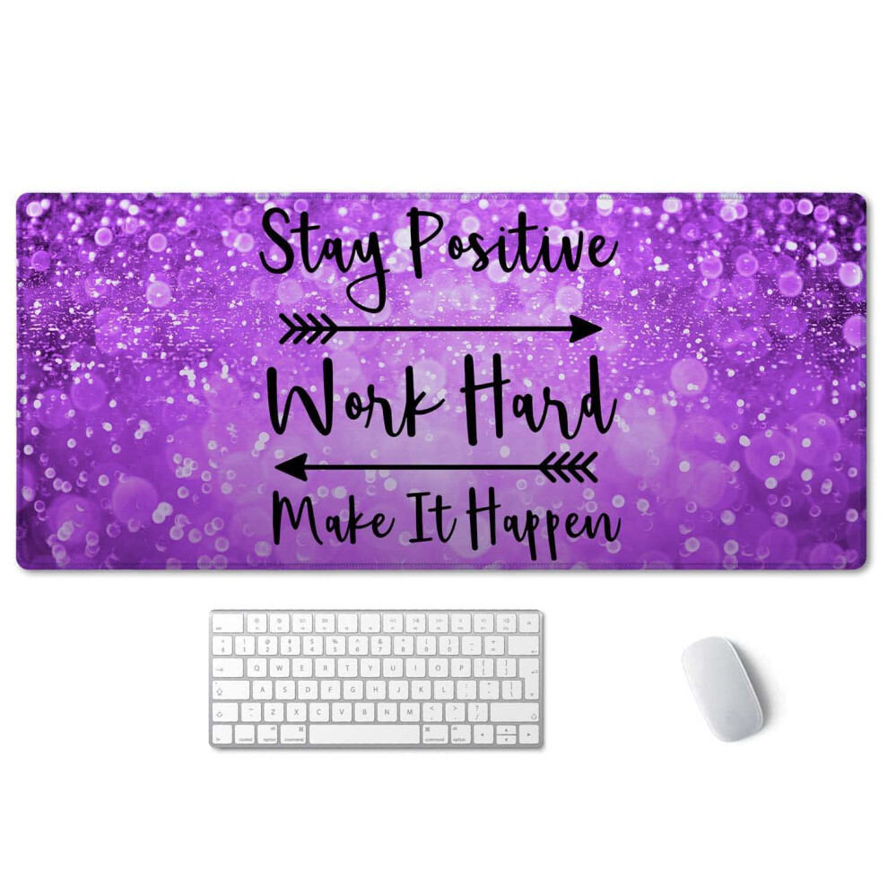 Ssoiu Extended Mouse Pad Stay Positive Work Hard And Make It Happen Inspirational Quotes Mousepad Art Glitter Quote Non-Slip Water-Resist Purple/Black 774653983774