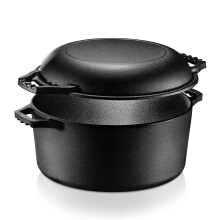 NutriChef Gietijzeren Multicooker - Voorgekruide Anti-aanbak Dubbele Nederlandse Oven Kookplaat Braadpan Kookgerei Smoorpot en Koekenpan Deksel Met H