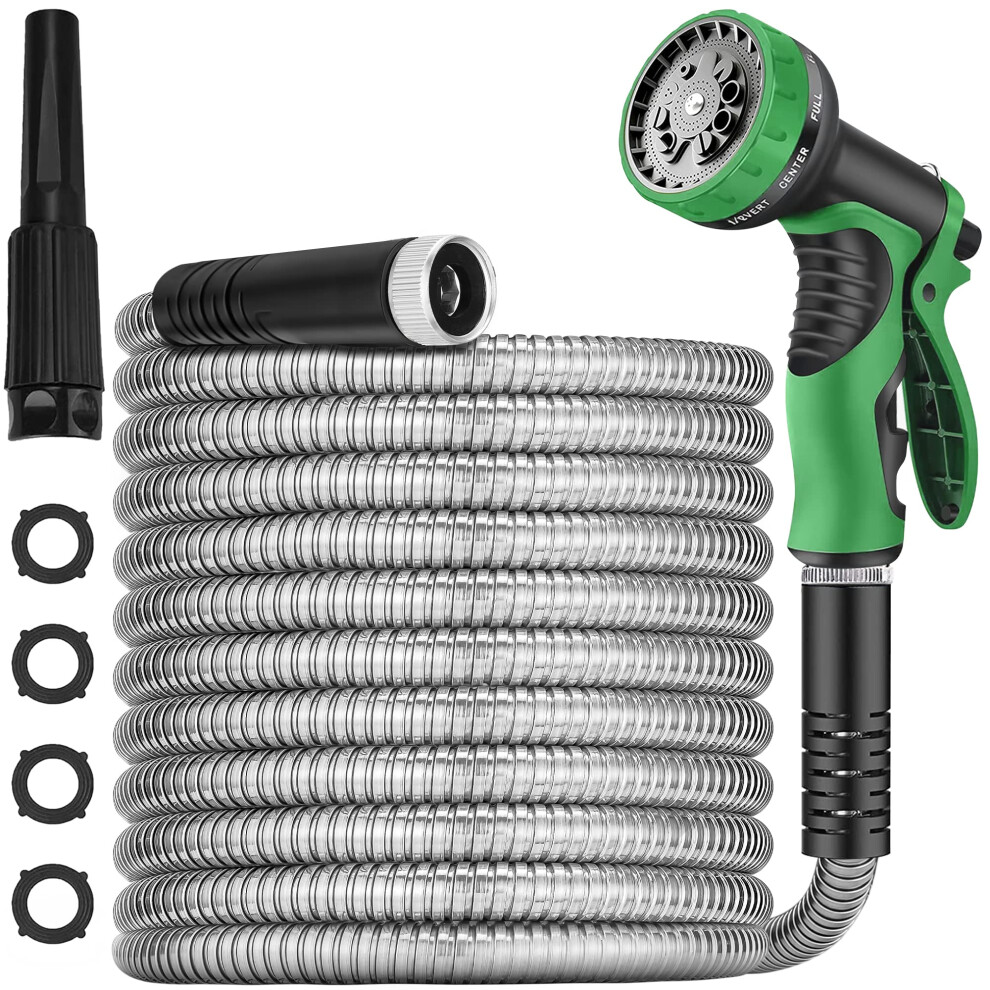 150 ft Metal Garden Hose - Upgrade Leak&Fray Resistant Design Water Hoses-Stainless Steel Car Washing Pipe with Solid Fittings&Sprayer Nozzle Flexible