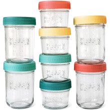 Mason Bottle Muttermilch-Aufbewahrungsglas (4 Unzen und 8 Unzen, 8er-Pack) wiederverwendbare Babynahrungsglser aus Glas mit Deckel luftdichte, s