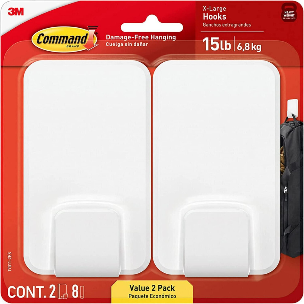 Command 15 Lb XL Heavyweight Wall Hook  Damage Free Hanging Wall Hook with Adhesive Strips  Heavy Duty Single Wall Hook for Hanging Back to School Org