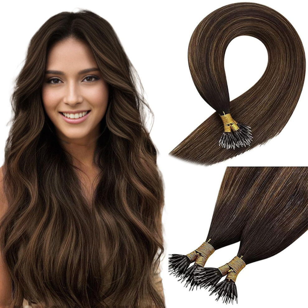 Zonnig Haar Unisex Brown Sunny Hair Nano Bead Human Hair Extensions Straight Nano Ring Hair Extensions Balayage Nano Real Human Hair Extensions Darkest To Medium B
