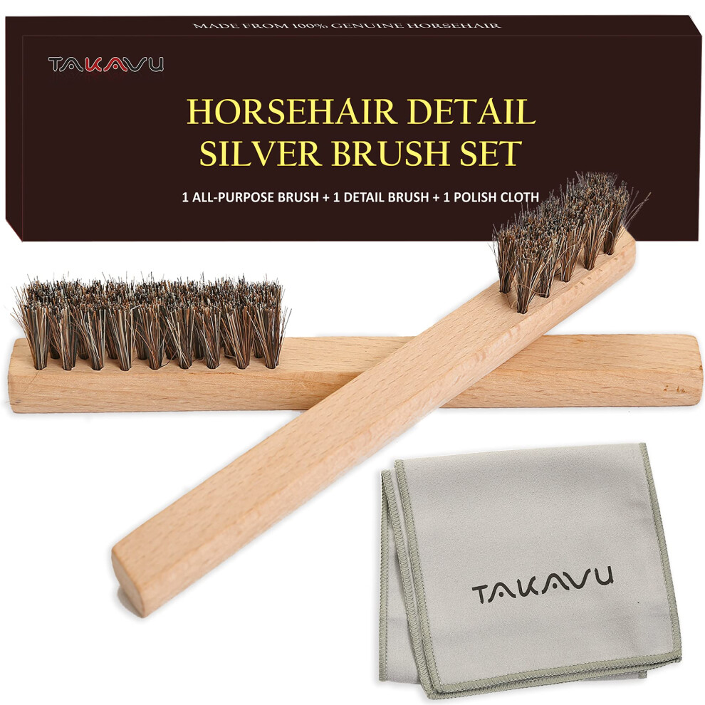 Horsehair Detail Brush Set  2 Silver Cleaning Brushes and Polish Cloth Perfect for Detailing  Polish Work  Fine and Heirloom Silverware Plateware Jewe