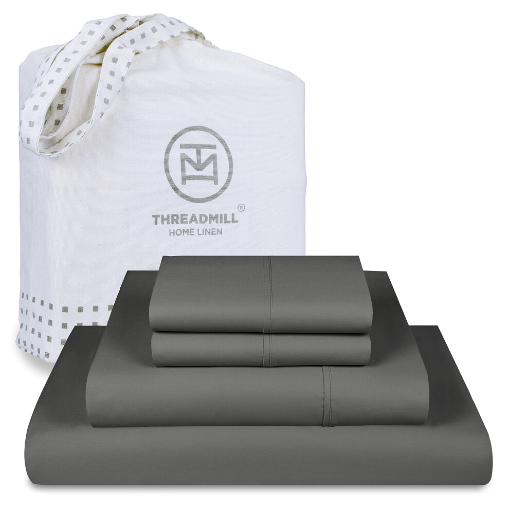 Threadmill 100% Supima Cotton Sheets  1200 Thread Count Cotton Sheets for Cal King Size Bed  4 Pc Dark Grey Cal King Bed Sheets Set  5-Star Hotel Qual-image-OPC-PFM8B7T-NEW