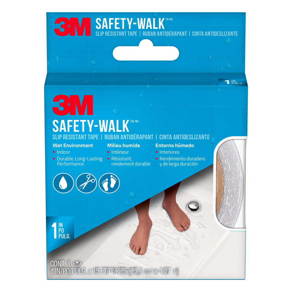3M Safety-Walk Slip Resistant Tape  1 in x 15 ft  Anti Slip White Tape  Ideal For Slippery & Wet Conditions  Self-Adhesive Backing  Quick & Easy Appli