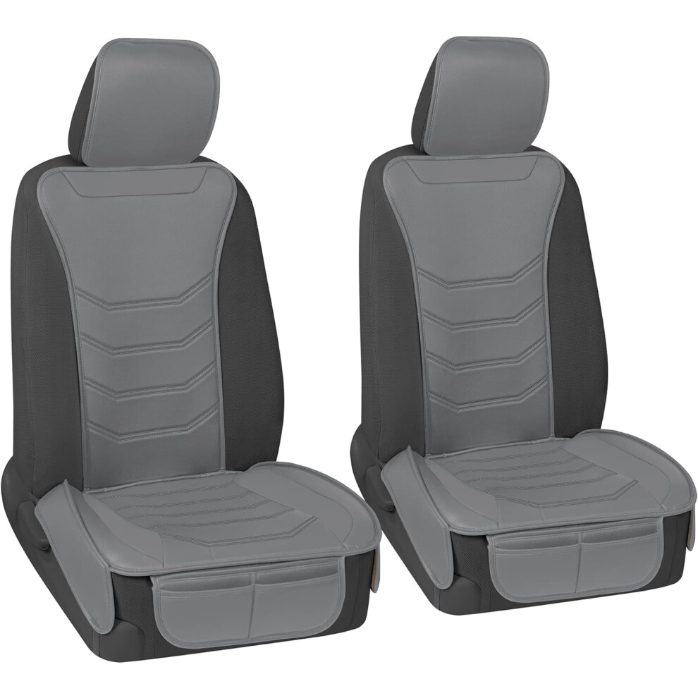Motor Trend Luxefit Solid Seat Covers For Cars Trucks Van Suv (2 Pack) Premium Faux Leather Car Seat Covers Easy To Install Automotive Seat Cov Gray 826942158964