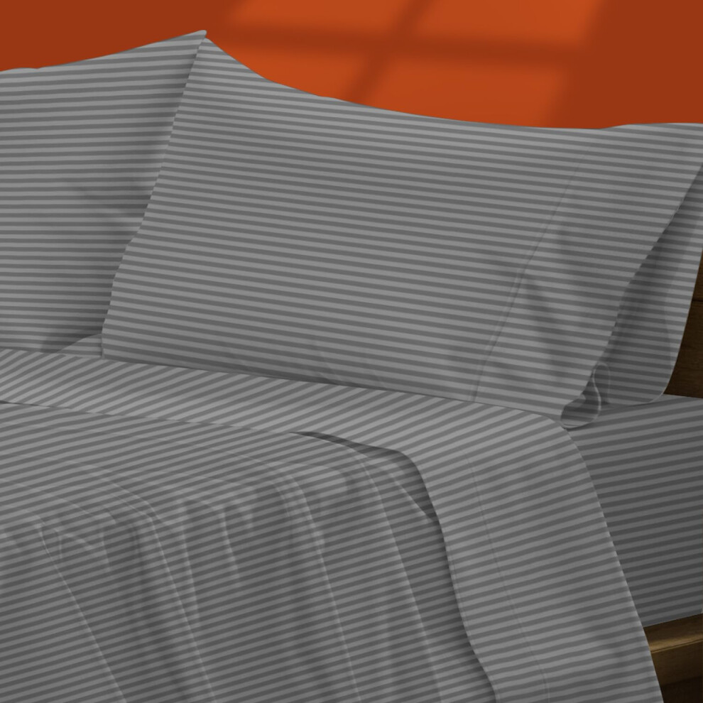 Parure de draps de luxe TEXAS LINEN CO. en coton égyptien à rayures pour lit double - 600 fils au pouce carré, fibres extra longues, 3 pièces, da