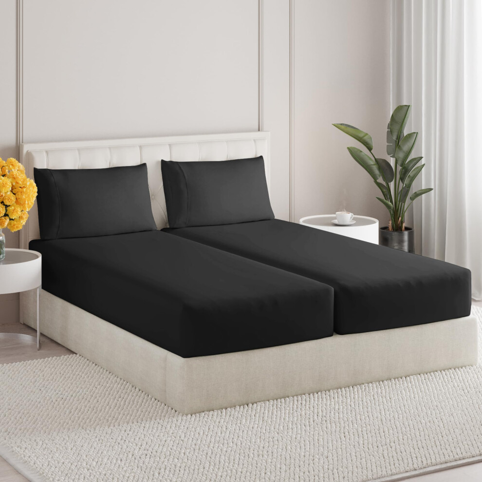 Sleepy Town Split King Size Bed Sheets - 4 Piece - NO Flat Sheet Included - Split King Sheet Set - Soft Comfy & Cooling - Easy Care - Wrinkle &