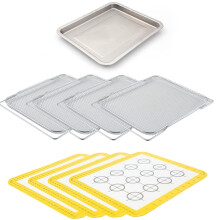 NUWAVE Genuine 9-Piece Ultimate Baking Kit 1.3 Deep SS Roasting Tray 4 SS Racks 4 - 11.5 x13 Silicone Baking Mats Compatible w/ All Bravo XL Air