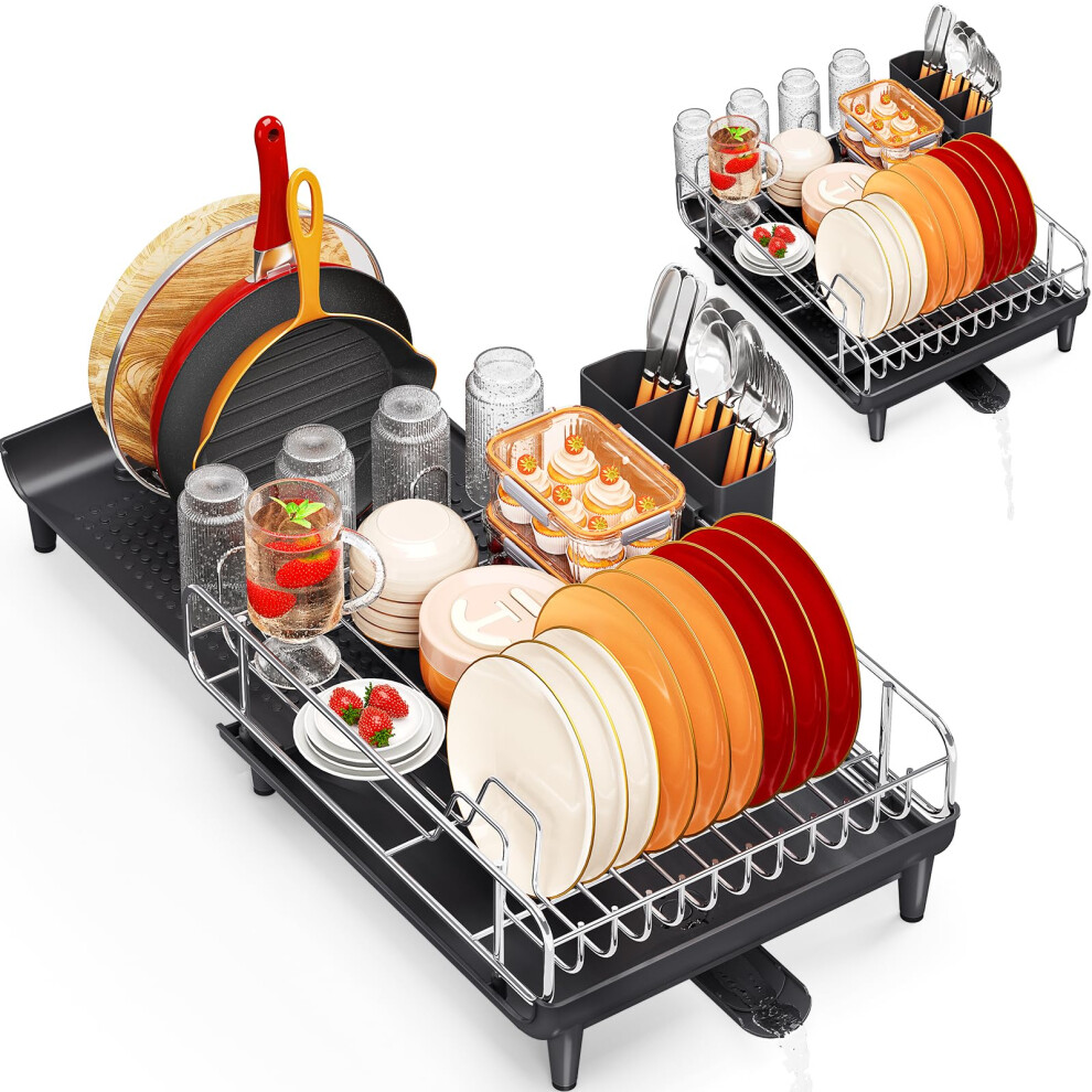 E Cordage De Schage Pour Le Comptoir De Cuisine Pliable Rack De Schoir Vaisselle En Acier Inoxydable Rackers De Drainage Avec Porte-Couverts.-image