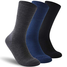 Facool Diabetic Crew Socks Men Women Merino Wool Moisture Wicking Full Cushioned Light Non Binding Loose Top Multicolor Socks 3 Pairs Black+Dark Gre