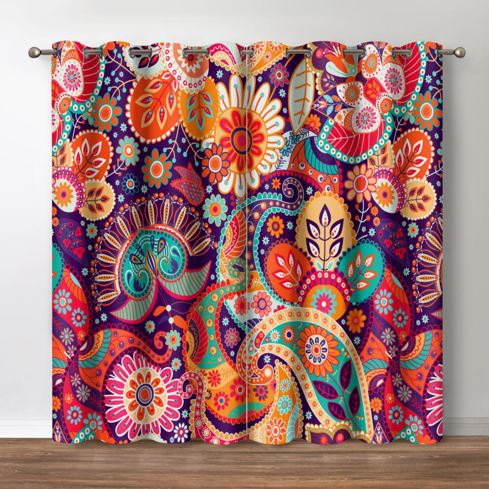 Jekeno Boho Rideaux occultants floraux colorés Bohème Multicolore Mandala Fleuri Œillets Rideaux d'intimité Décor Appartement Chambre Salon Occul