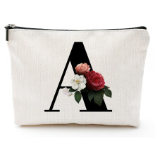 Personalized Initial Floral Makeup Bag Cute Makeup Bag with Initial Letter A Cosmetic Makeup Bag A-Z Travel Make up Bag Monogram Toiletry Bag Gifts