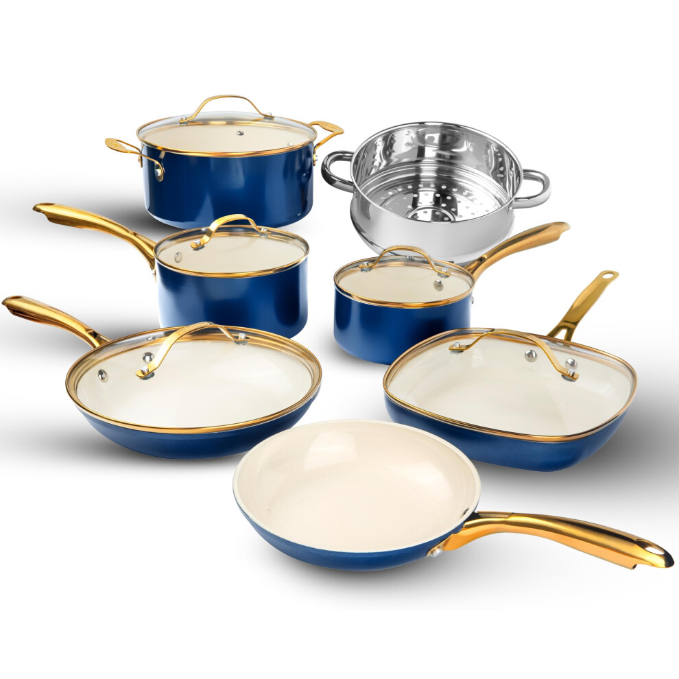 GOTHAM STEEL 12 Pc Ceramic Cookware Set Nonstick  Pots and Pans Set Non Stick for Kitchen with Frying Pan  Sauce Pan  Pots and Pans for Cooking  Non T