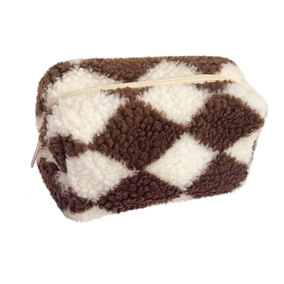 Trousse de maquillage à carreaux, trousse de maquillage en peluche à carreaux, sacs à main à carreaux esthétiques, jolie trousse de toilette de v