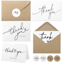 Layneria 100 bulk bedankkaarten met kraftpapier-enveloppen en stickers - 4 minimalistische ontwerpen Blanco bedankbriefjes met enveloppen voor zaken