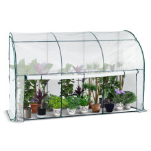 (300x100x180cm) VOUNOT Lean to Wall Greenhouse with Zipped Roll-Up Door