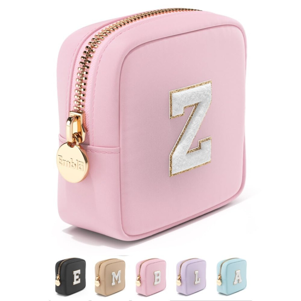 Trousse de maquillage Preppy, trousse de maquillage de voyage mignonne avec initiale personnalisée, pochette zippée pour filles, sac à main, orga