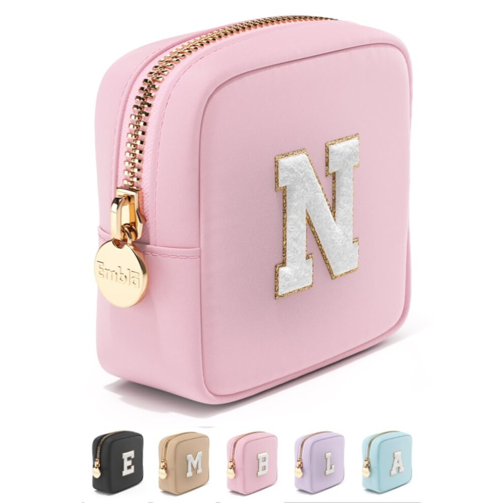 Trousse de maquillage Preppy, trousse de maquillage de voyage mignonne avec initiale personnalisée, pochette zippée pour filles, sac à main, orga