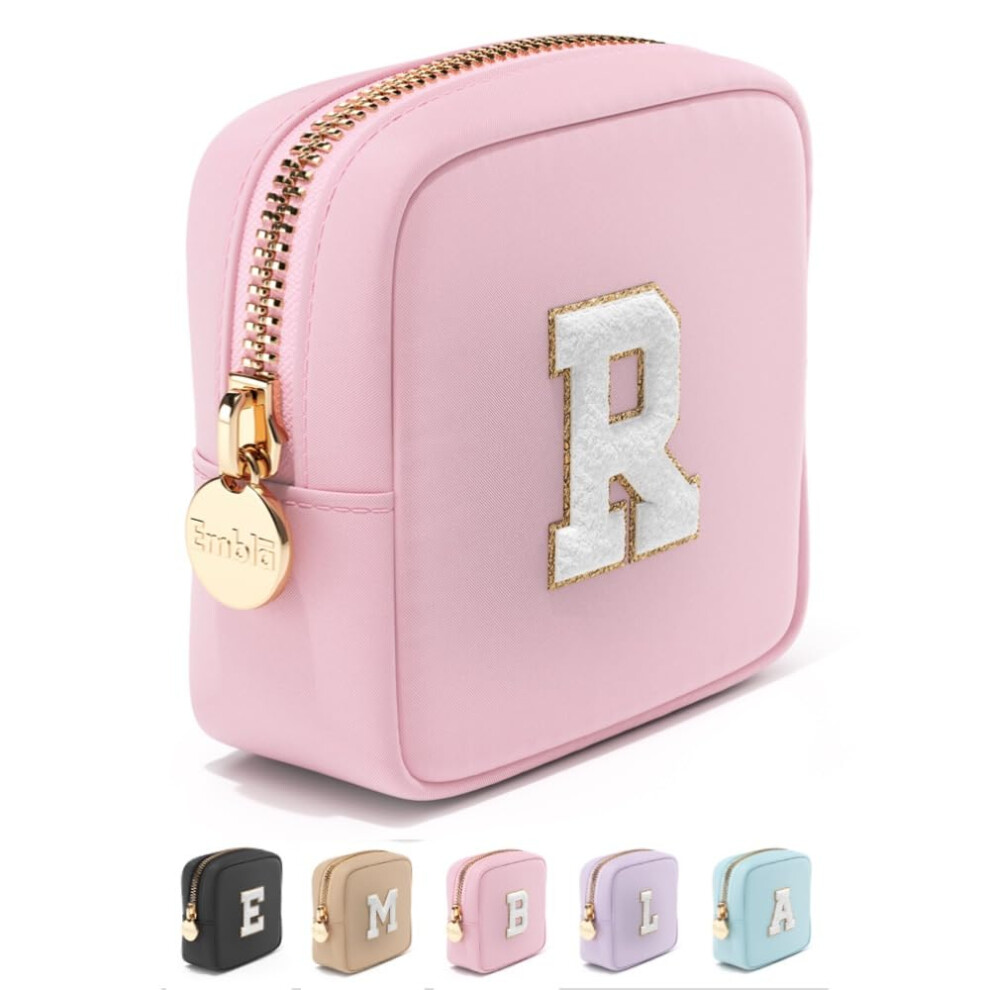 Trousse de maquillage Preppy, trousse de maquillage de voyage mignonne avec initiale personnalisée, pochette zippée pour filles, sac à main, orga